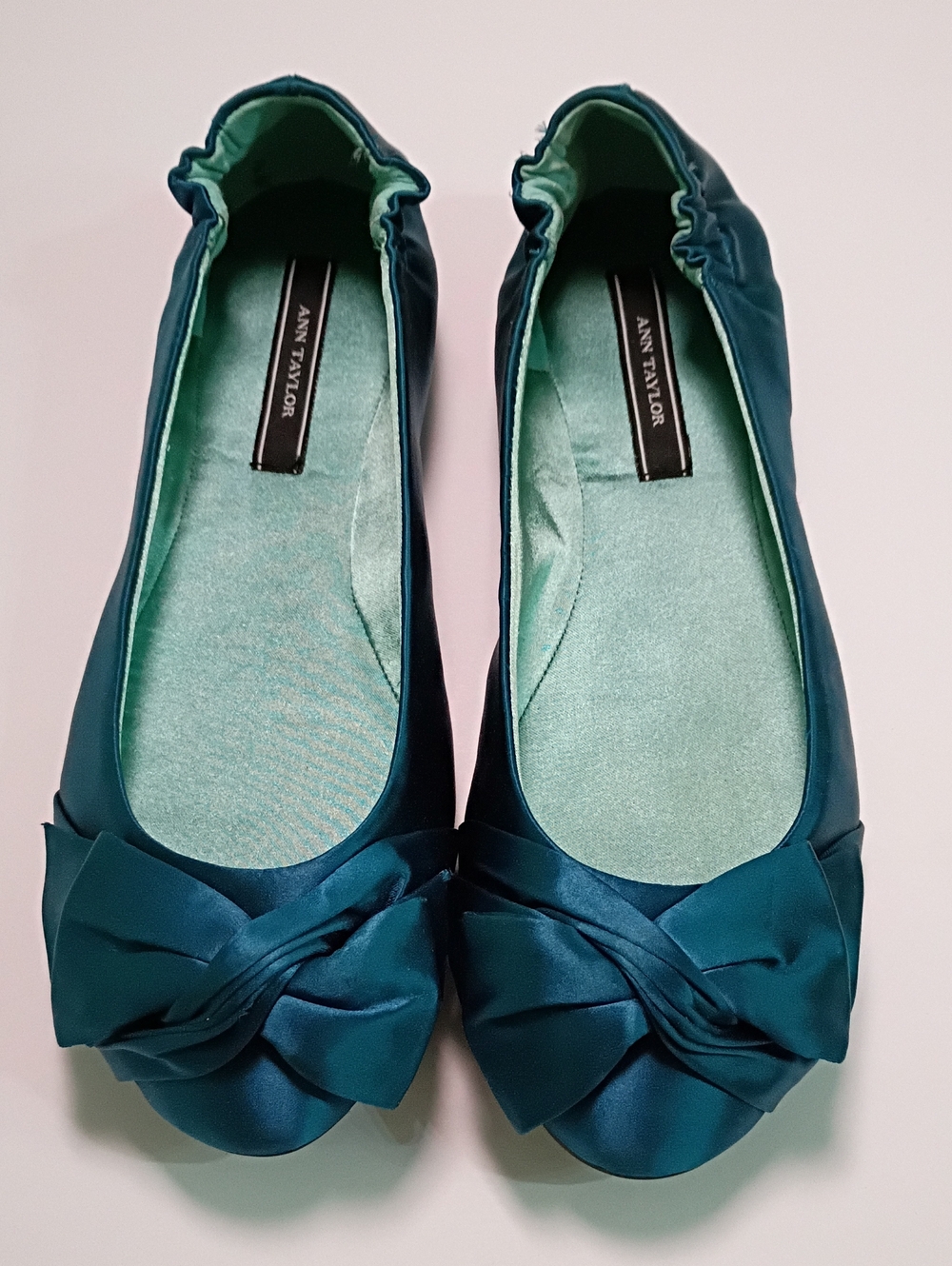 Ann Taylor Teal Satin Knot Ballet Flats